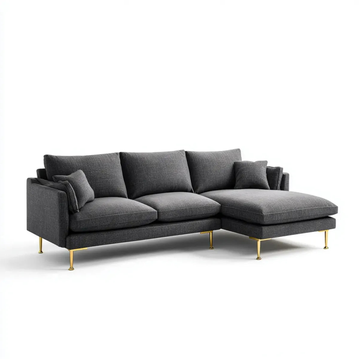 Ecksofa mit Recamiere Dunkelgrau 260 x 160 x 85 cm Polyester Stahlfüße rechts