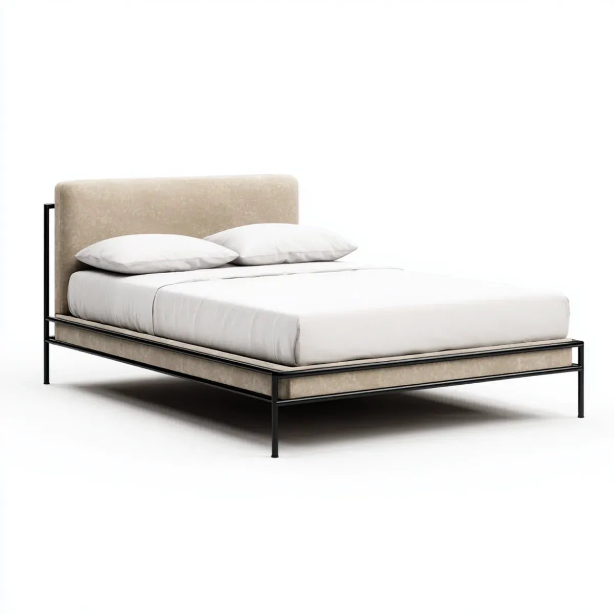 Polsterbett Doppelbett Beige 160 x 200 cm Polyester Stahl rechteckig