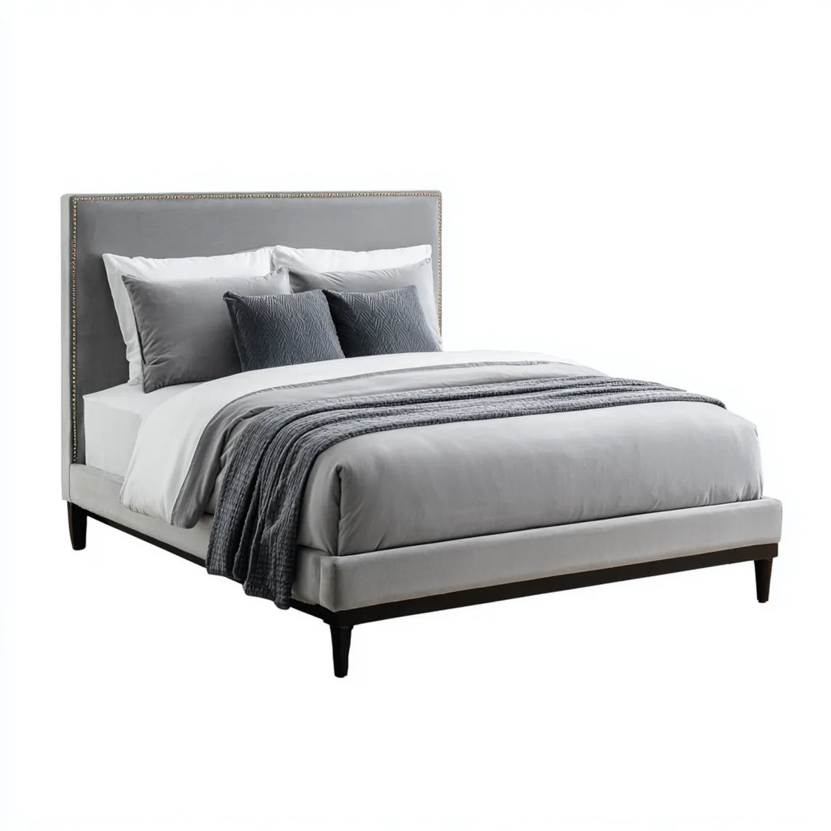 Polsterbett Doppelbett Grau 160 x 200 cm Polyester-Samt Rechteckig