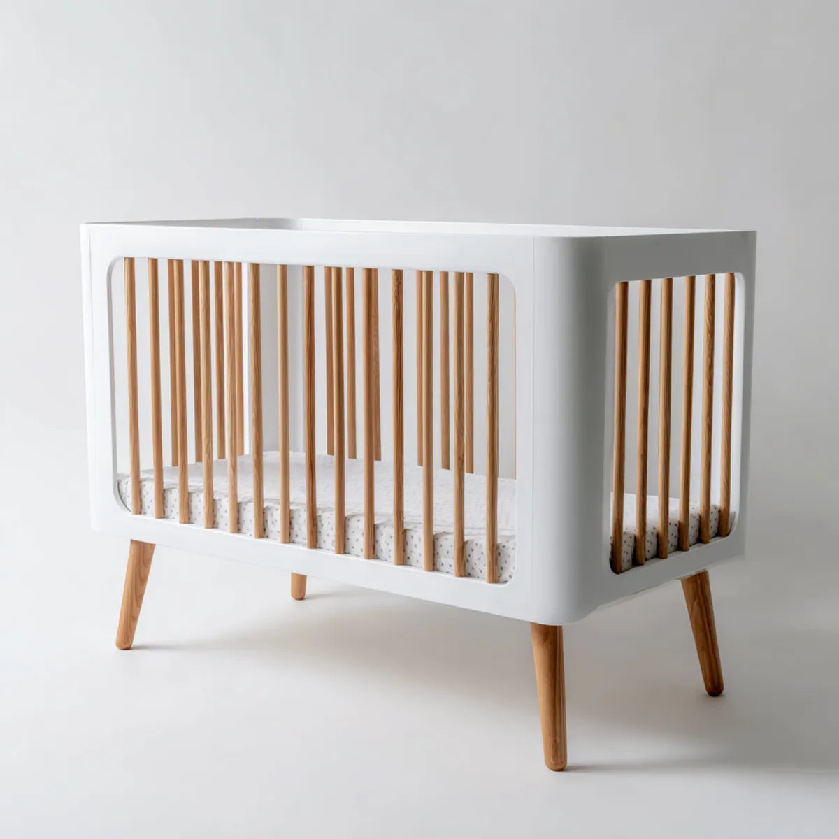 Babybett Gitterbett Weiß Natur 120 x 60 cm MDF Buchenholz Rechteckig
