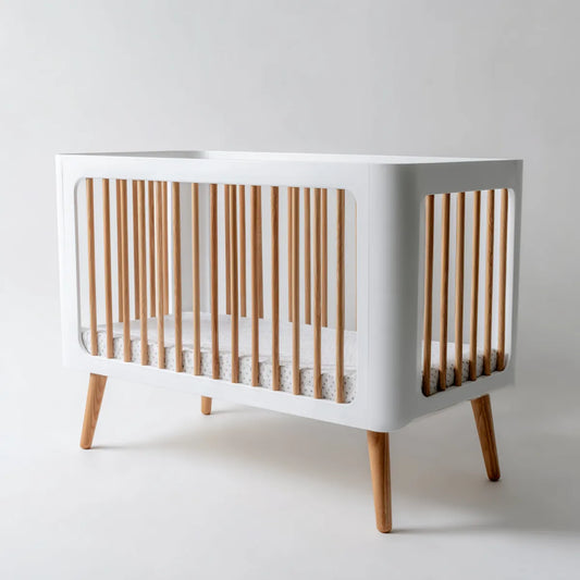 Babybett Gitterbett Weiß Natur 120 x 60 cm MDF Buchenholz Rechteckig