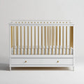 Baby Gitterbett Weiß Goldfarben 145 x 75 x 100 cm aus MDF und Stahl rechteckig mit 2 Schubladen