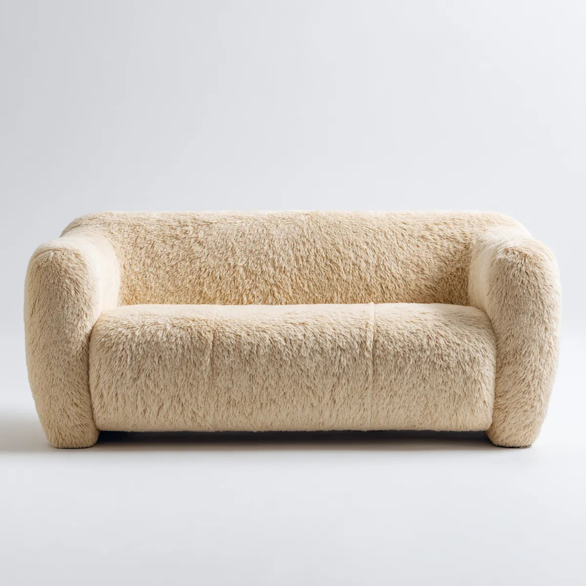 2-Sitzer Sofa Creme 160 x 90 x 75 cm mit Polyesterplüsch Bezug abgerundete Form