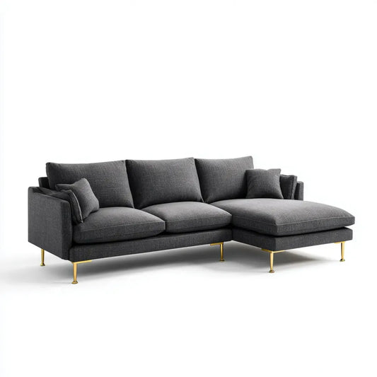 Ecksofa mit Recamiere Dunkelgrau 260 x 160 x 85 cm Polyester Stahlfüße rechts