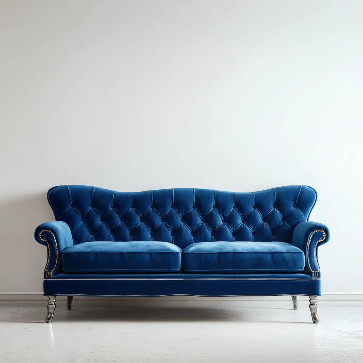 3-Sitzer Sofa Blau 220 x 90 x 100 cm Polyestersamt Gerade Form mit Knopfheftung