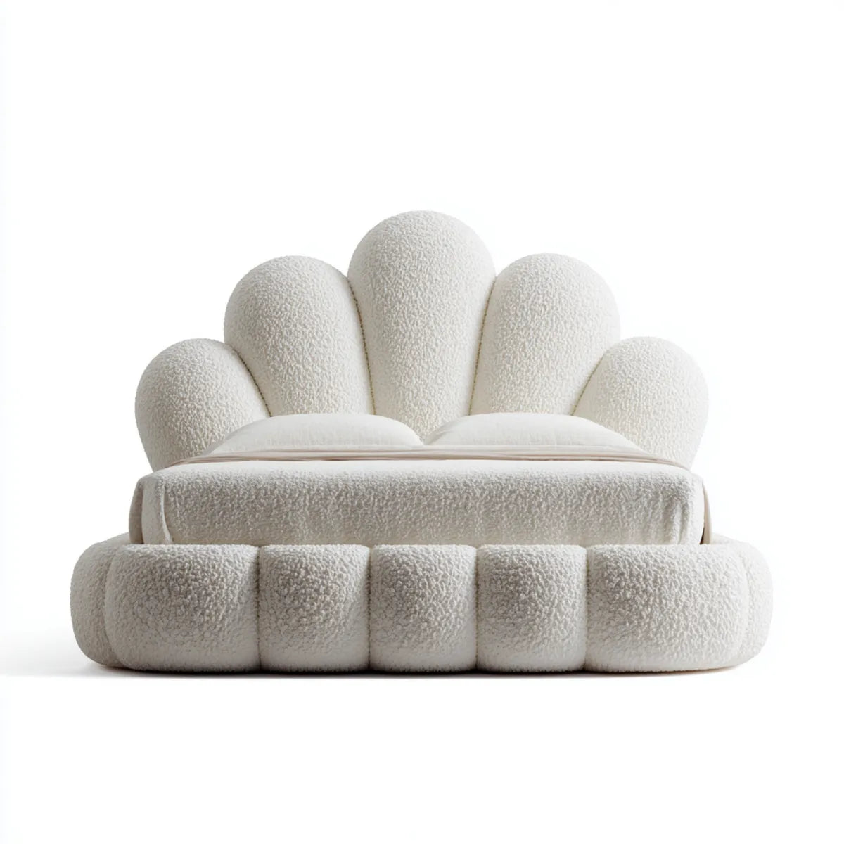 Polster-Doppelbett Elfenbein 180 x 200 cm mit Polyester-Bouclébezug muschelförmig