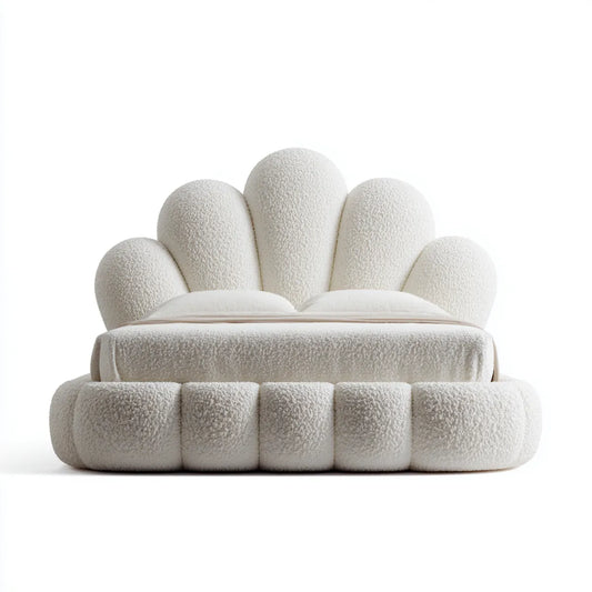 Polster-Doppelbett Elfenbein 180 x 200 cm mit Polyester-Bouclébezug muschelförmig