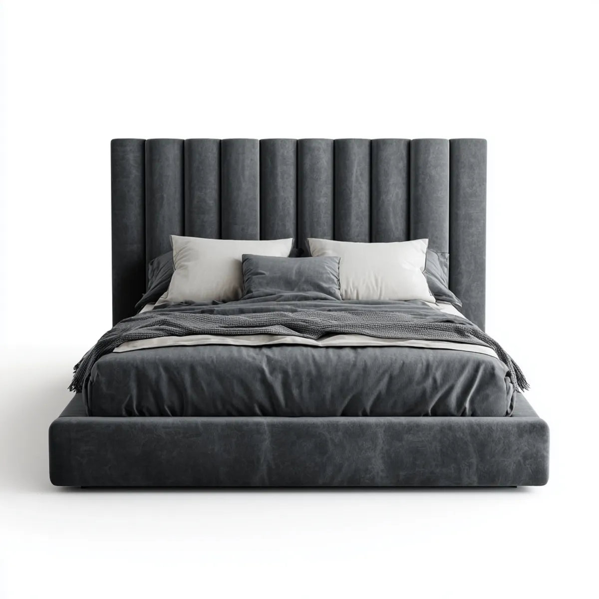 Polsterbett Doppelbett Dunkelgrau 180 x 200 cm Polyester-Samt Rechteckig