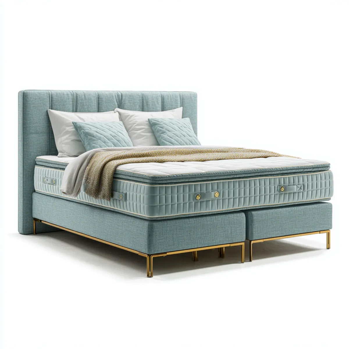 Boxspringbett Doppelbett Türkis 180 x 200 cm Polyester mit Taschenfederkernmatratze und gepolstertem Kopfteil