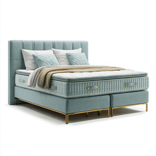 Boxspringbett Doppelbett Türkis 180 x 200 cm Polyester mit Taschenfederkernmatratze und gepolstertem Kopfteil