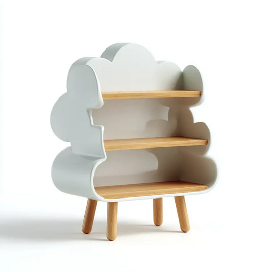 Kinderregal Wolkenform Weiß Naturholz 60 x 30 x 100 cm MDF und Kiefernholz mit 3 Ablagen