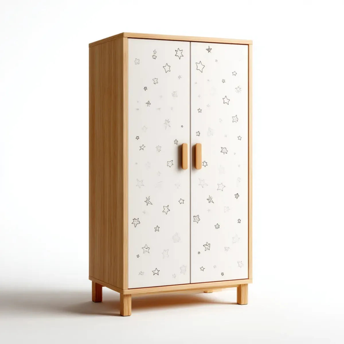 Kinderkleiderschrank 2 Türen Weiß Natur 90 x 50 x 180 cm Kiefernholz MDF Rechteckig