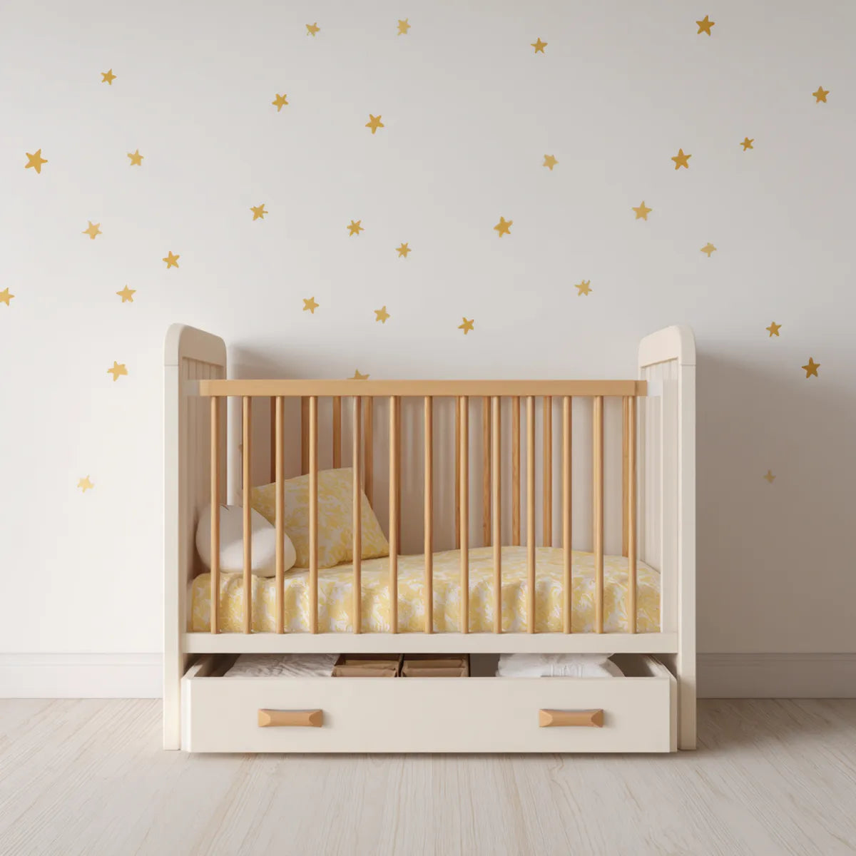 Babybett mit Schublade Weiß Natur 120 x 60 cm Massivholz Rechteckig