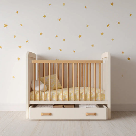 Babybett mit Schublade Weiß Natur 120 x 60 cm Massivholz Rechteckig