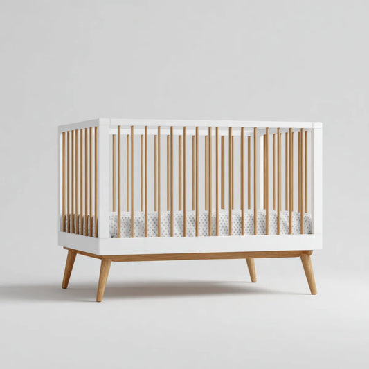 Babybett Gitterbett Weiß Natur 120 x 60 cm aus Kiefernholz rechteckig