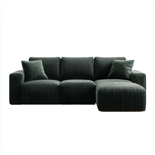Ecksofa mit Recamiere Dunkelgrün 250 x 160 cm Polyester-Cord 3-Sitzer Rechteckig