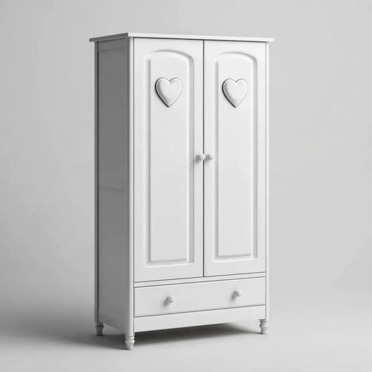 Kinderkleiderschrank Weiß 80 x 45 x 180 cm aus MDF mit 2 Türen 1 Schublade und Herzform