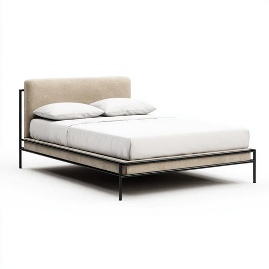 Polsterbett Doppelbett Beige 160 x 200 cm Polyester Stahl rechteckig