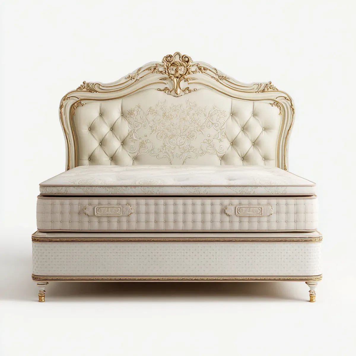 Boxspringbett Doppelbett Creme Gold 180 x 200 cm PU-Kunstleder Rechteckig