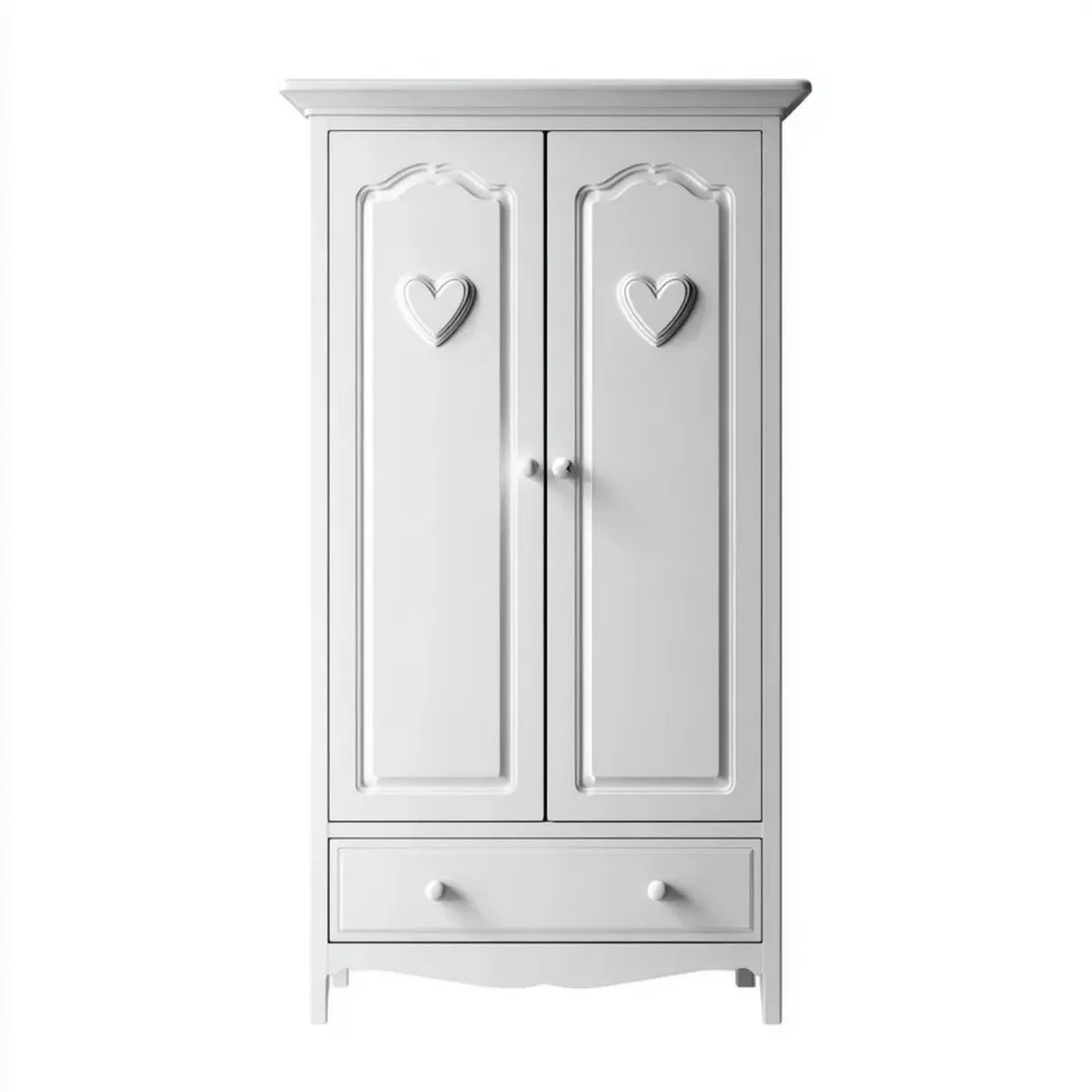 Kinderkleiderschrank Weiß 90 x 50 x 180 cm aus MDF und Kiefernholz mit 2 Türen 1 Schublade Herzform